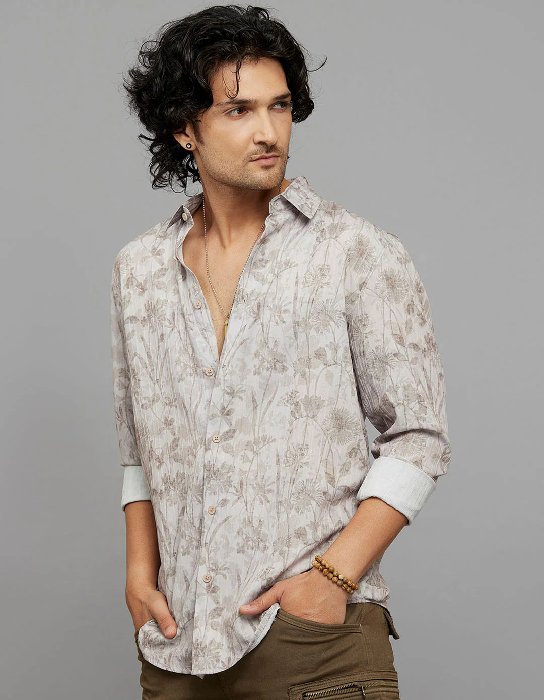Khaki Full Sleeves Printed Shirt - Image 4