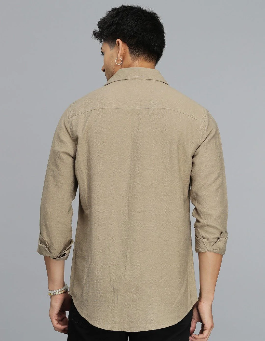Khaki Full Sleeves Solid Shirt - Image 2