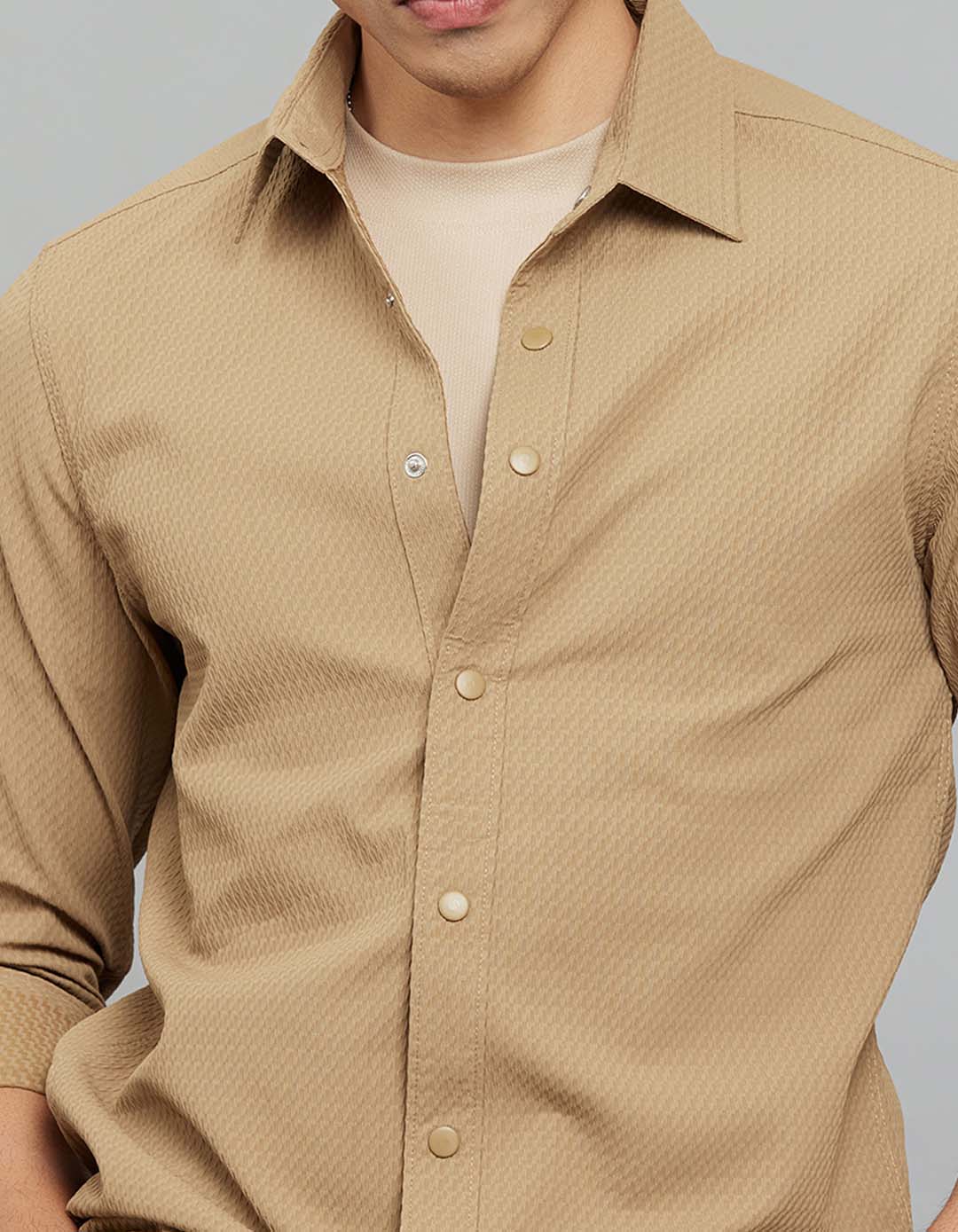 Khaki Full Sleeves Texture Shirt - Image 6