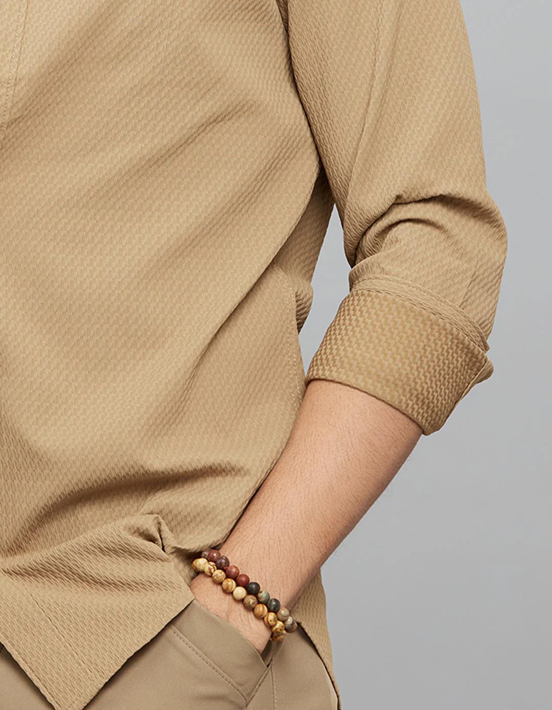 Khaki Full Sleeves Texture Shirt - Image 7