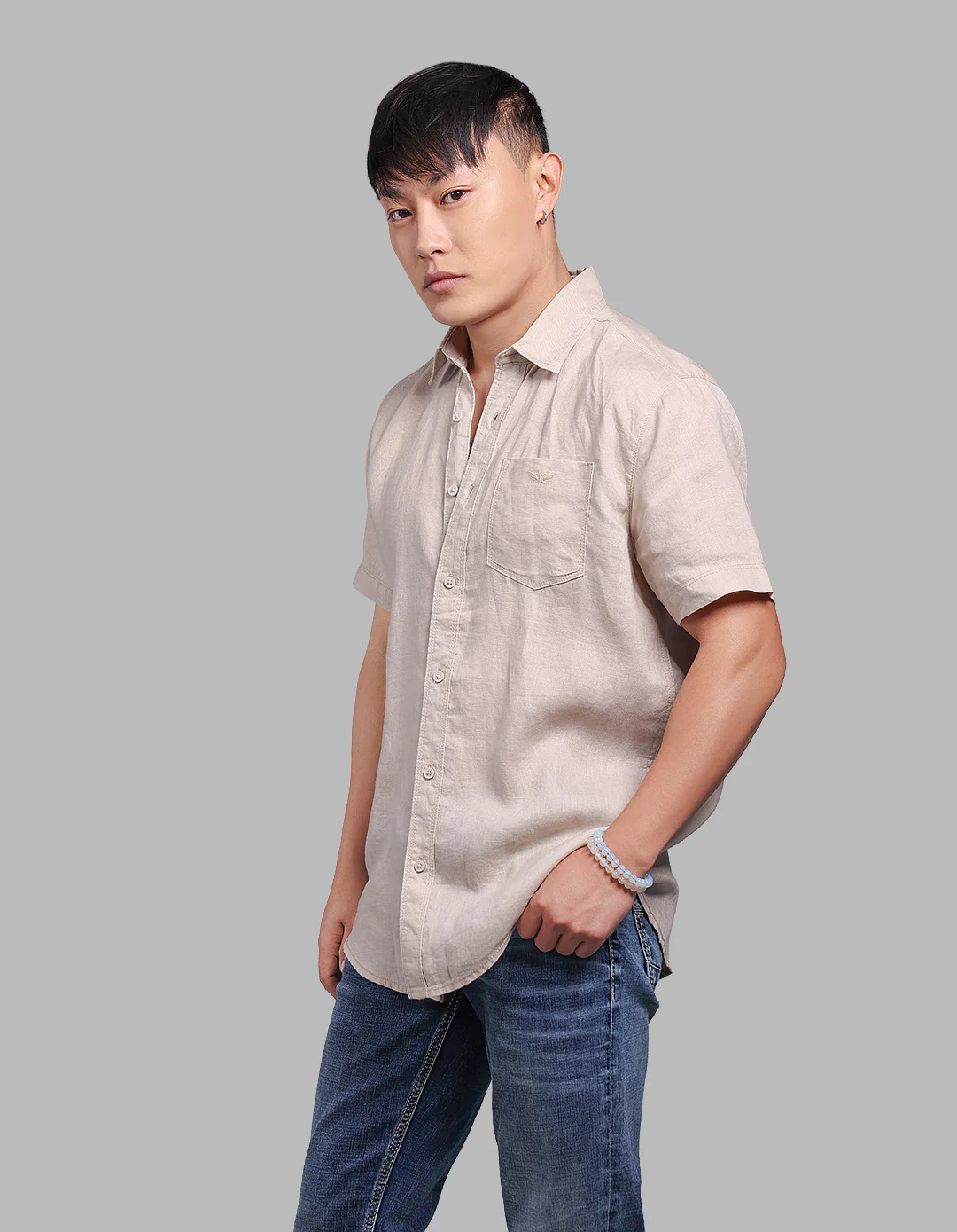 Khaki Half Sleeve 100% Linen Shirt - Image 3