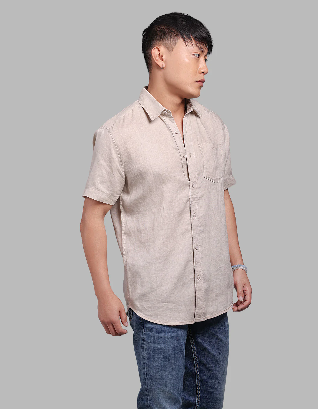 Khaki Half Sleeve 100% Linen Shirt - Image 4