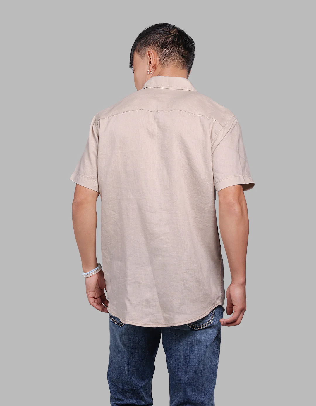 Khaki Half Sleeve 100% Linen Shirt - Image 5