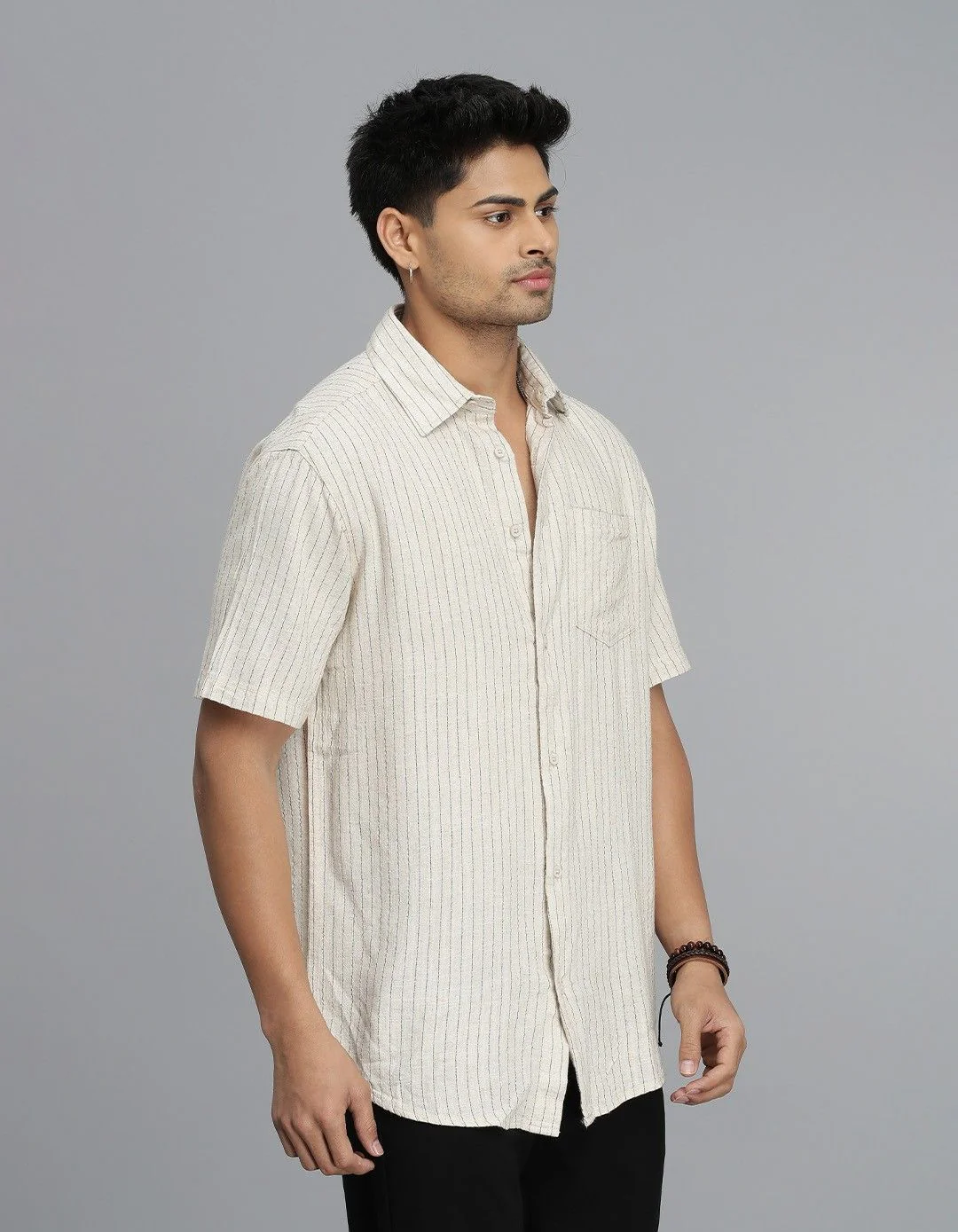 Khaki Half Sleeves Stripe Shirt - Image 4
