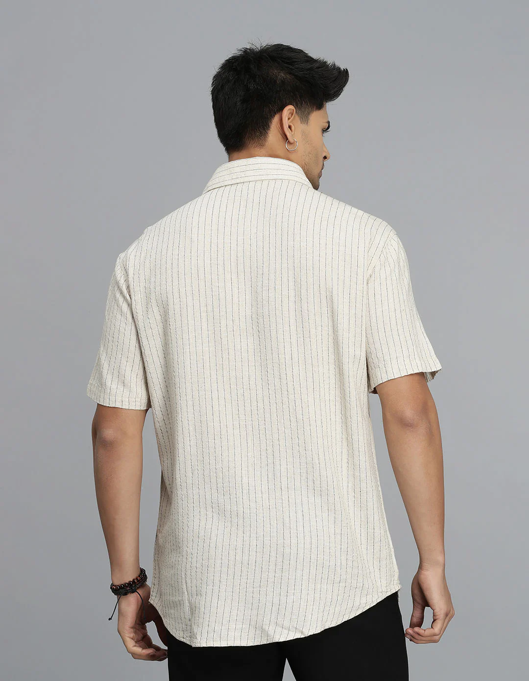 Khaki Half Sleeves Stripe Shirt - Image 5