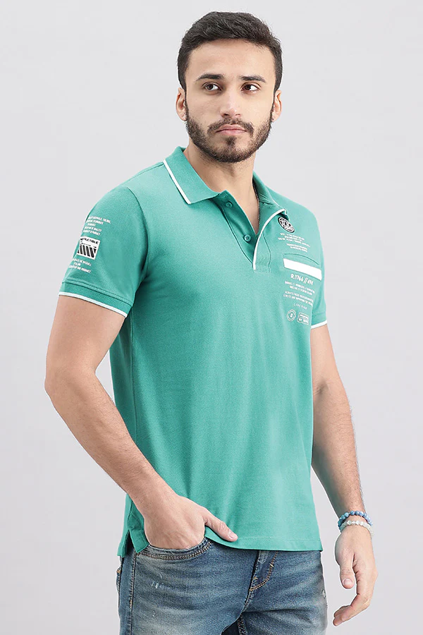 Lake Blue Half Sleeve Pique Polo Tee - Image 3