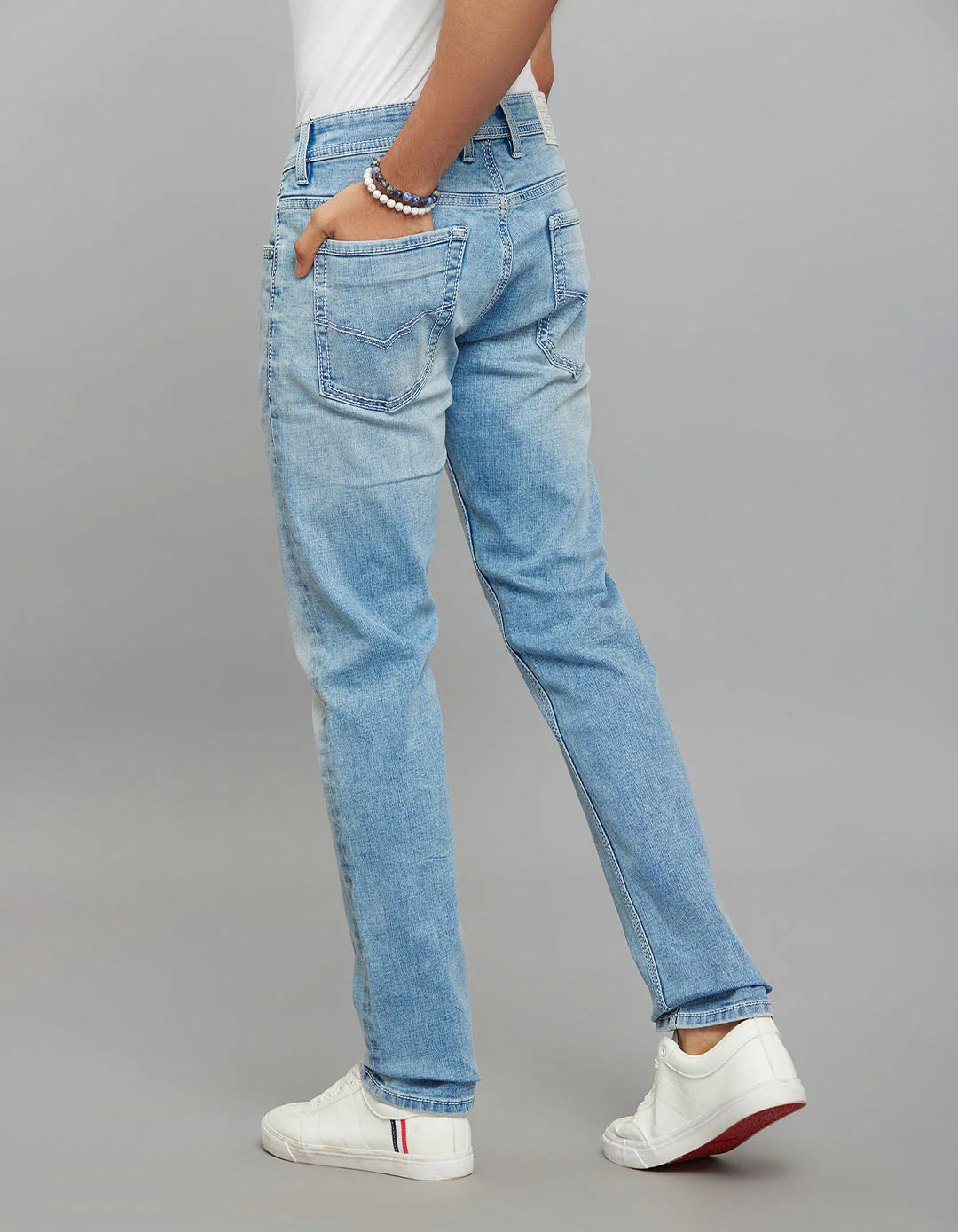 Light Blue Mid-Rise Slim Straight Fit Stretch Jeans - Image 5