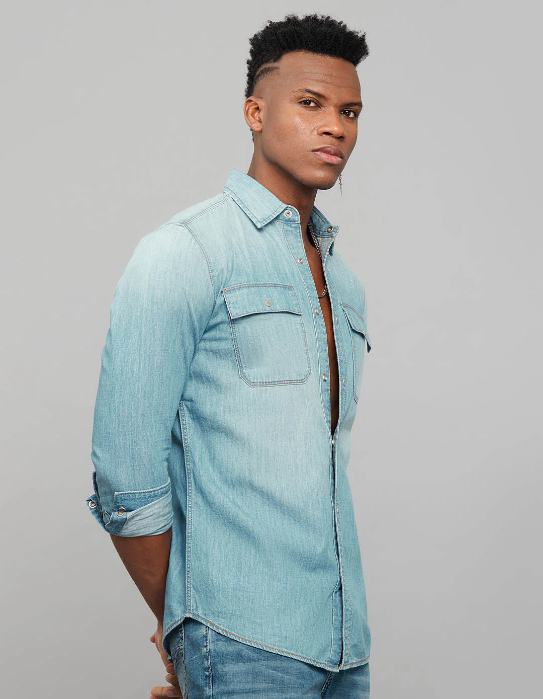 Light Blue Full Sleeves Denim Shirt - Image 4