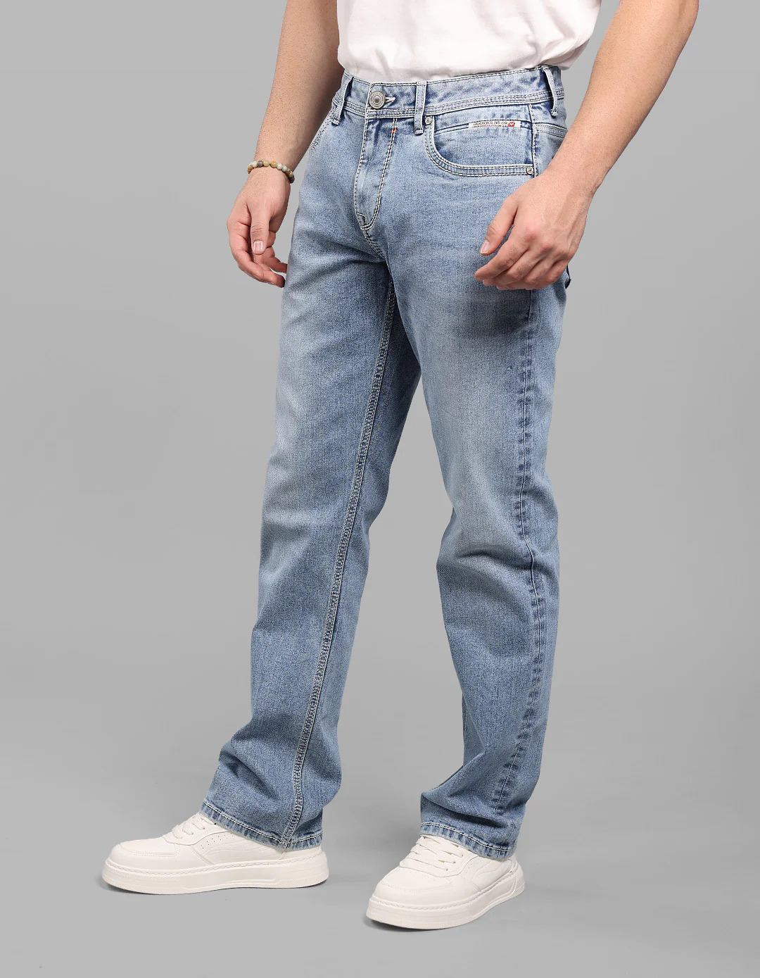 Light Blue Midrise, Comfort And Straight Crop Length Stretch Jeans - Image 3