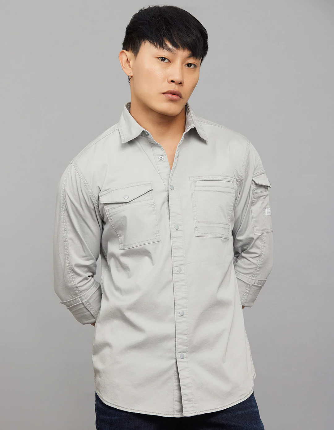 Light Grey Full Sleeves Cargo Shirt