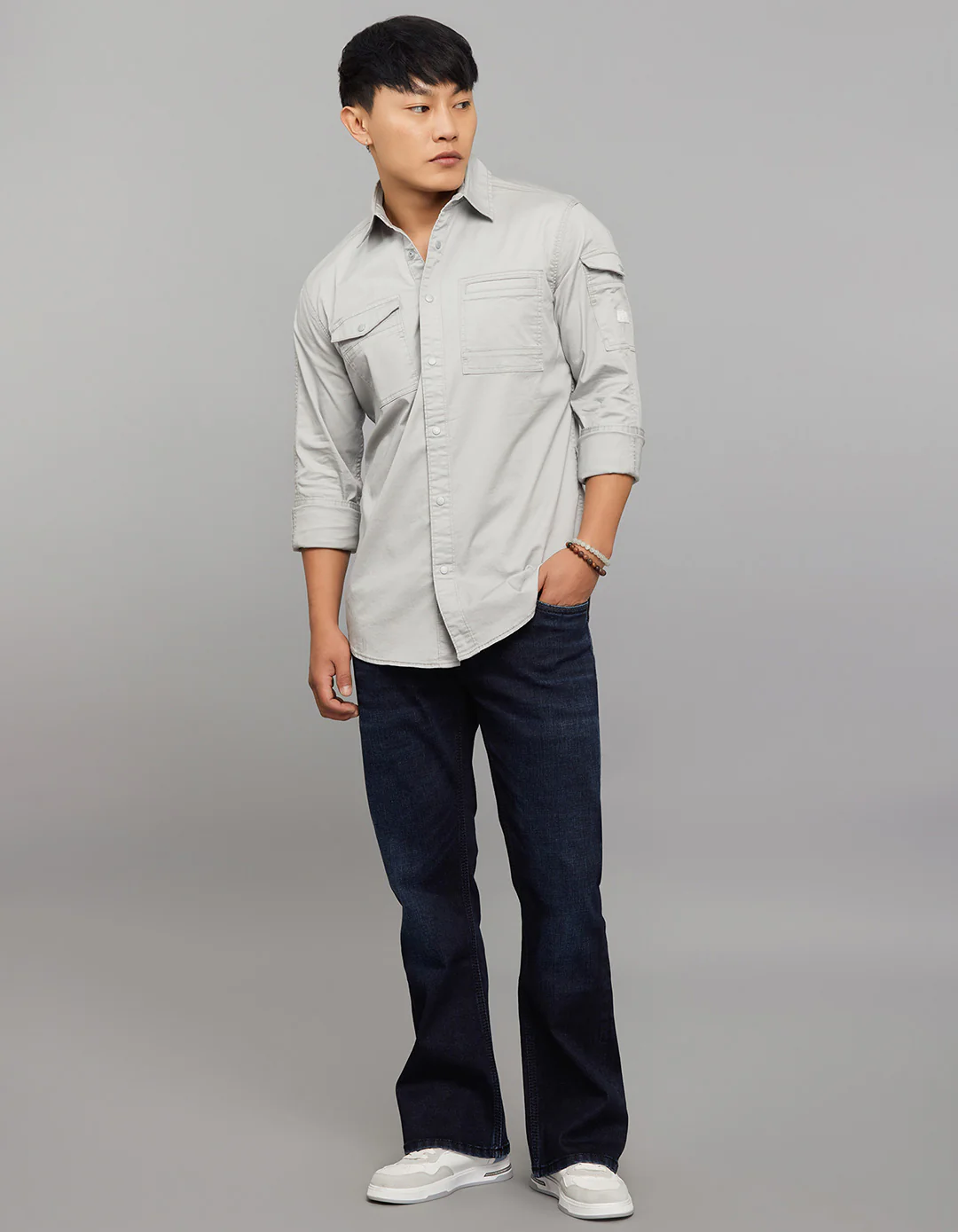 Light Grey Full Sleeves Cargo Shirt - Image 2