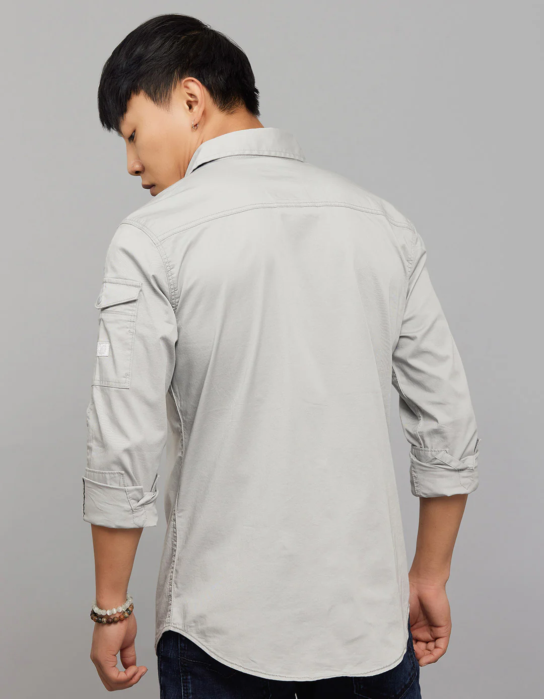 Light Grey Full Sleeves Cargo Shirt - Image 4