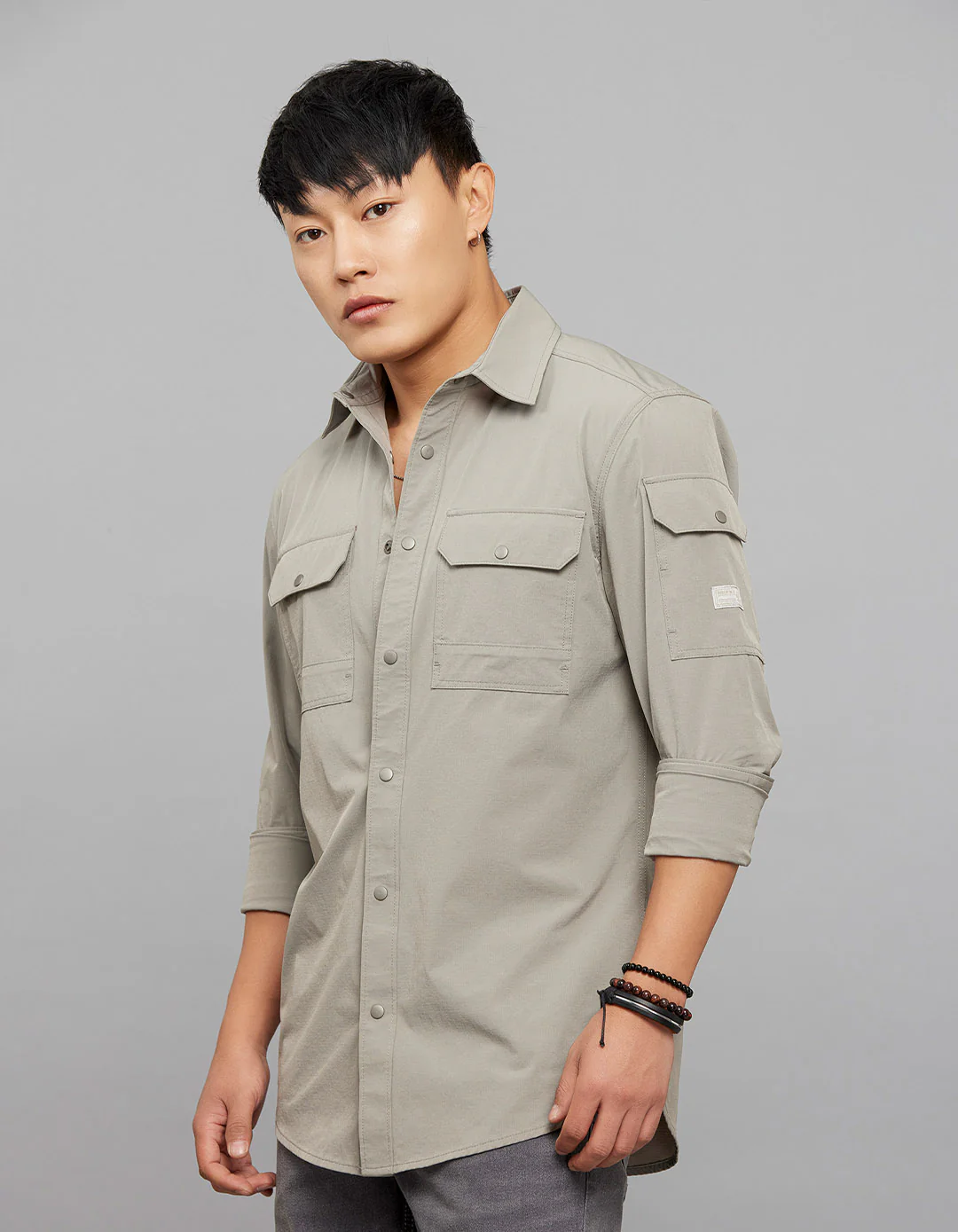 Light Grey Full Sleeves Cargo Shirt - Image 3