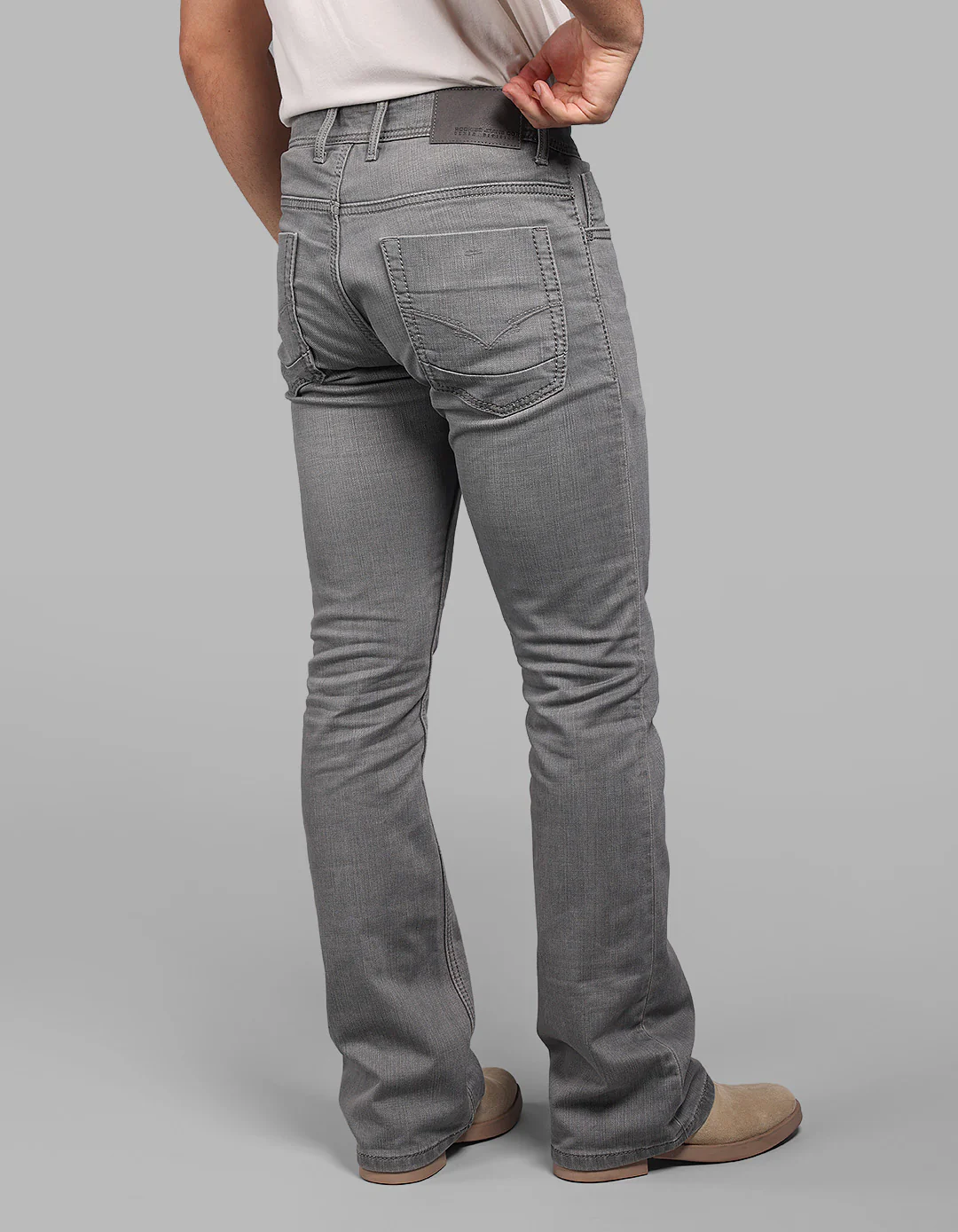 Light Grey Mid Rise Loose Boot Leg Stretch Jeans - Image 5
