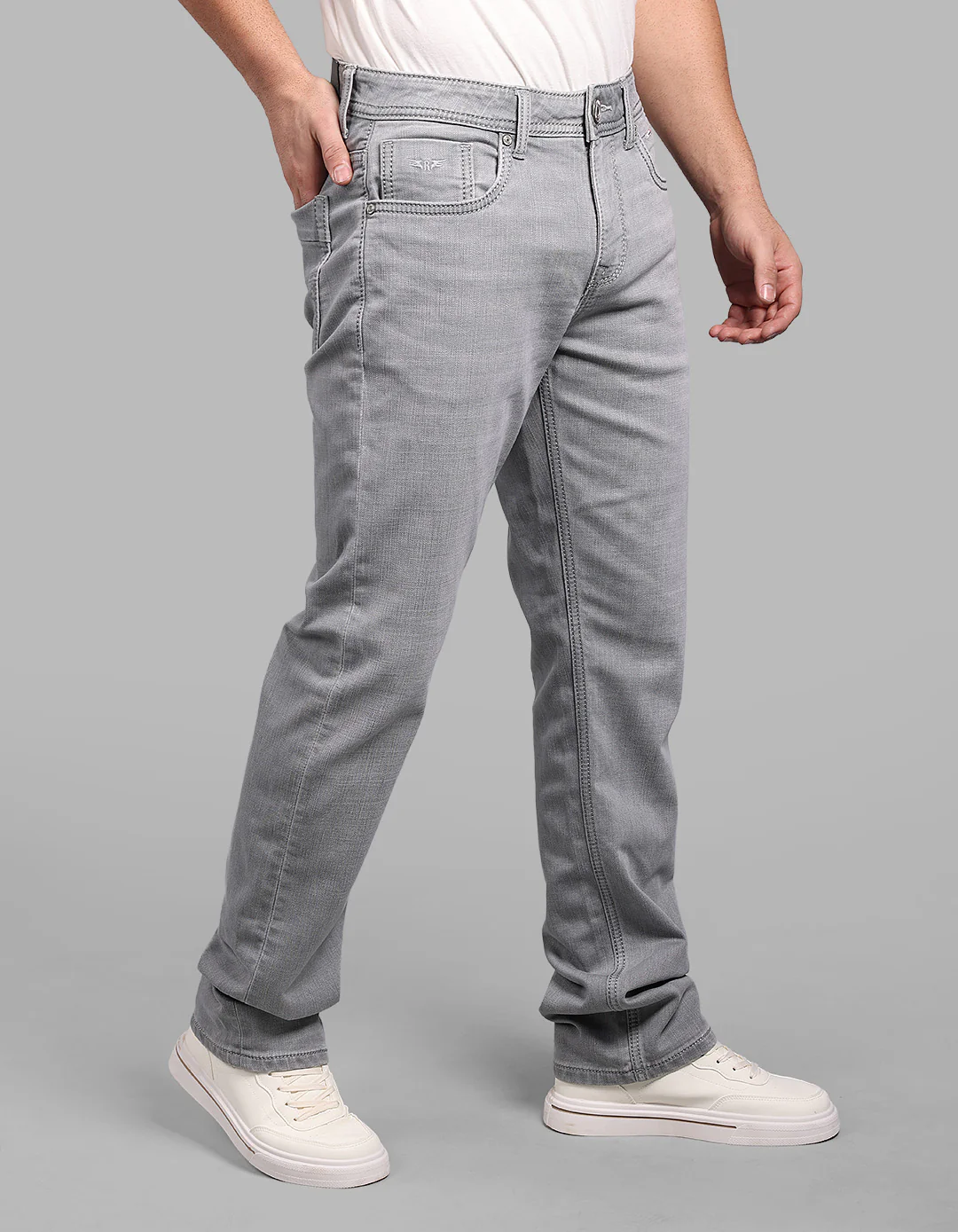 Light Grey Midrise, Comfort And Straight Fit Stretch Jeans - Image 3