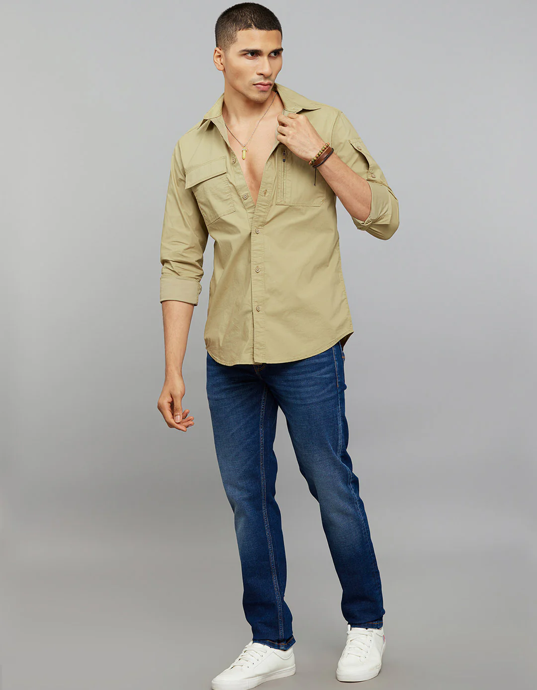 Light Khaki Full Sleeves Cargo Shirt - Image 2