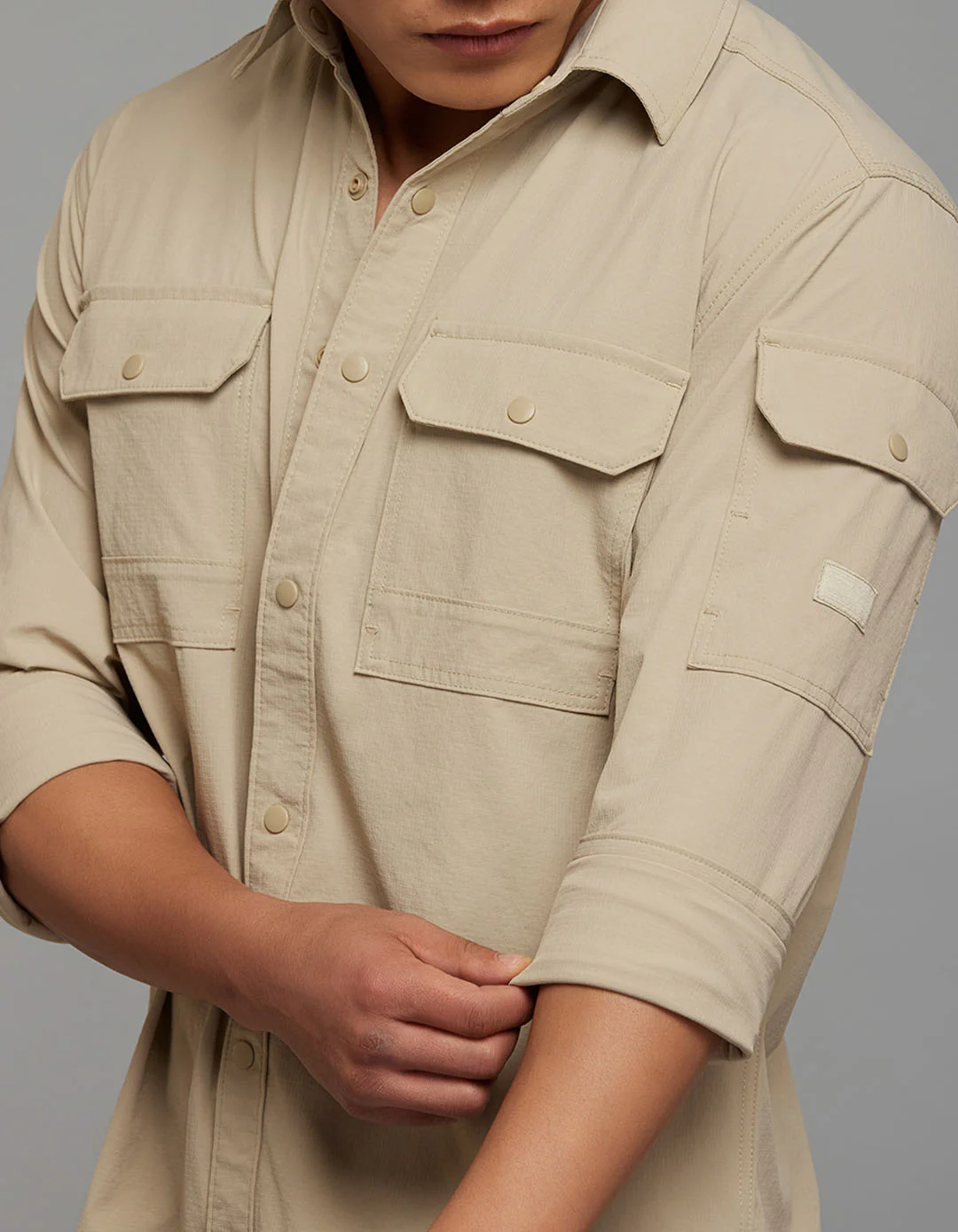 Light Khaki Full Sleeves Cargo Shirt - Image 5