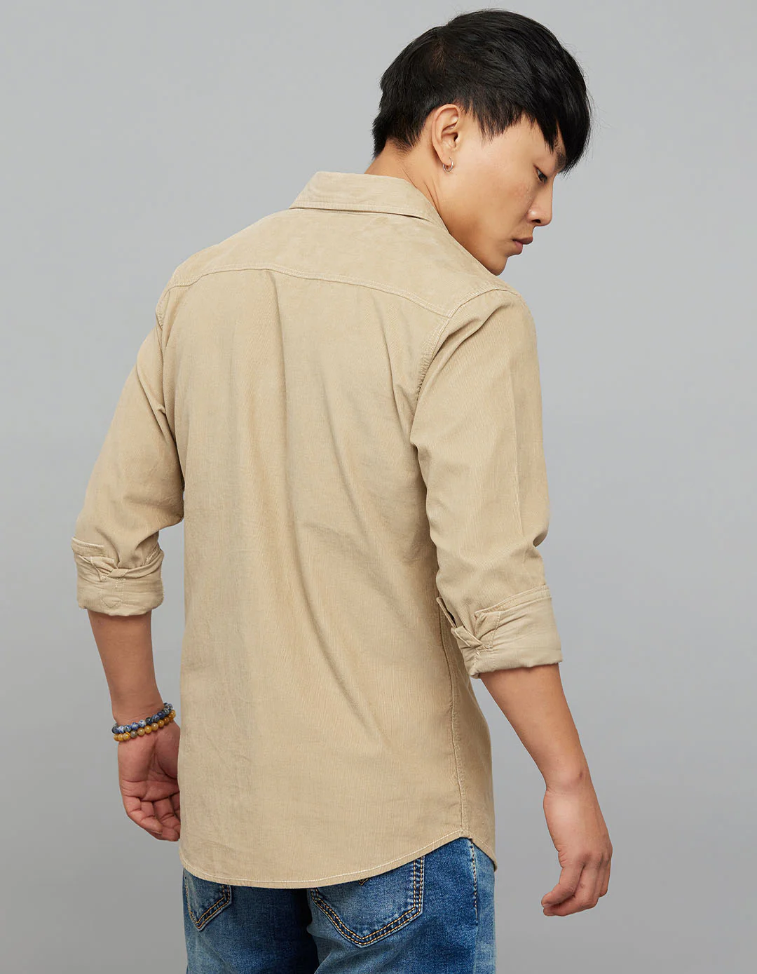 Light Khaki 100% Cotton Full Sleeves Corduroy Shirt - Image 6
