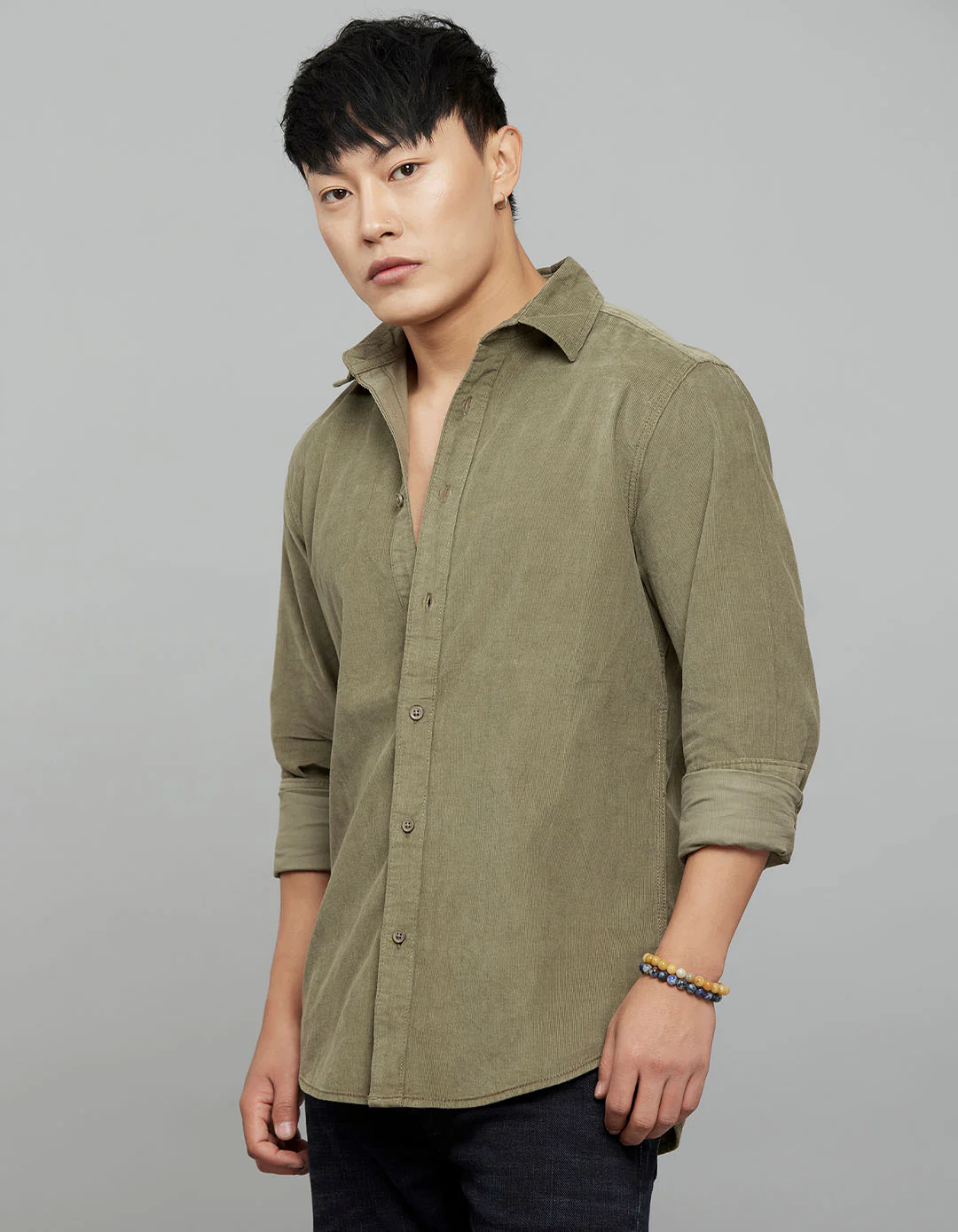 Light Moss 100% Cotton Full Sleeves Corduroy Shirt - Image 3