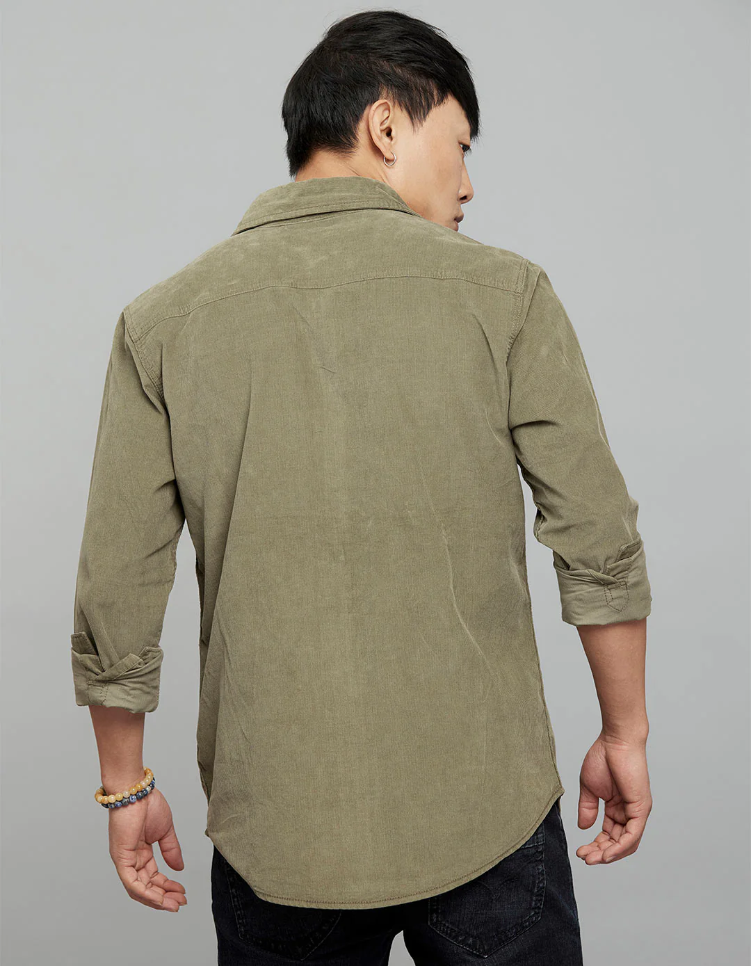 Light Moss 100% Cotton Full Sleeves Corduroy Shirt - Image 6