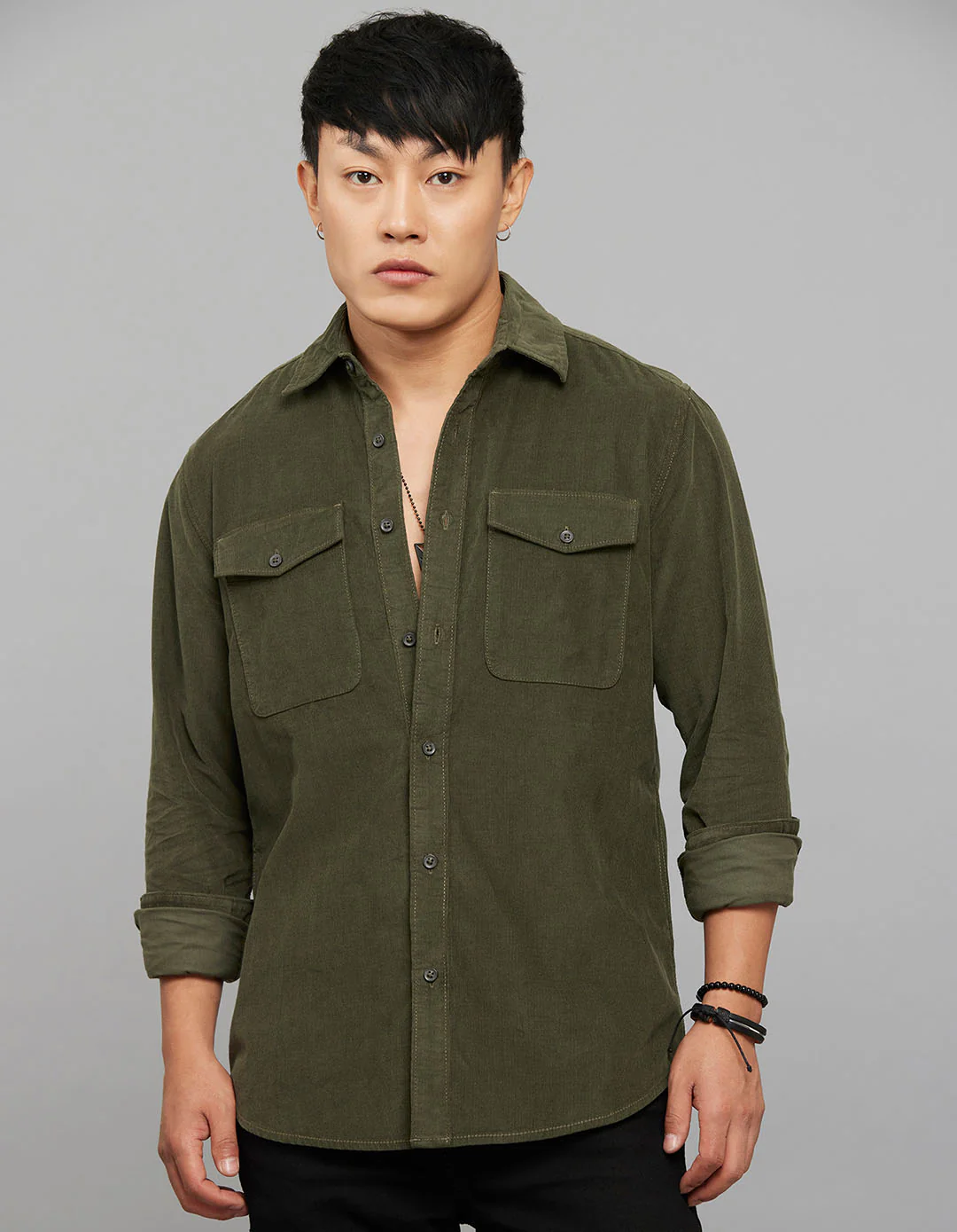 Light Olive 100% Cotton Full Sleeves Corduroy Shirt