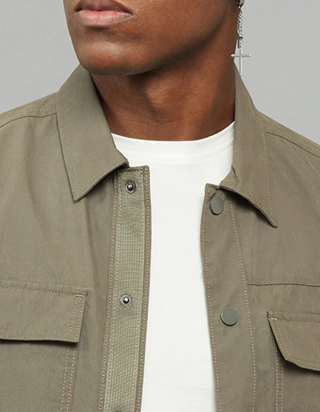 Light Olive Full Sleeves Snap Button Front Closure Shacket - Image 7