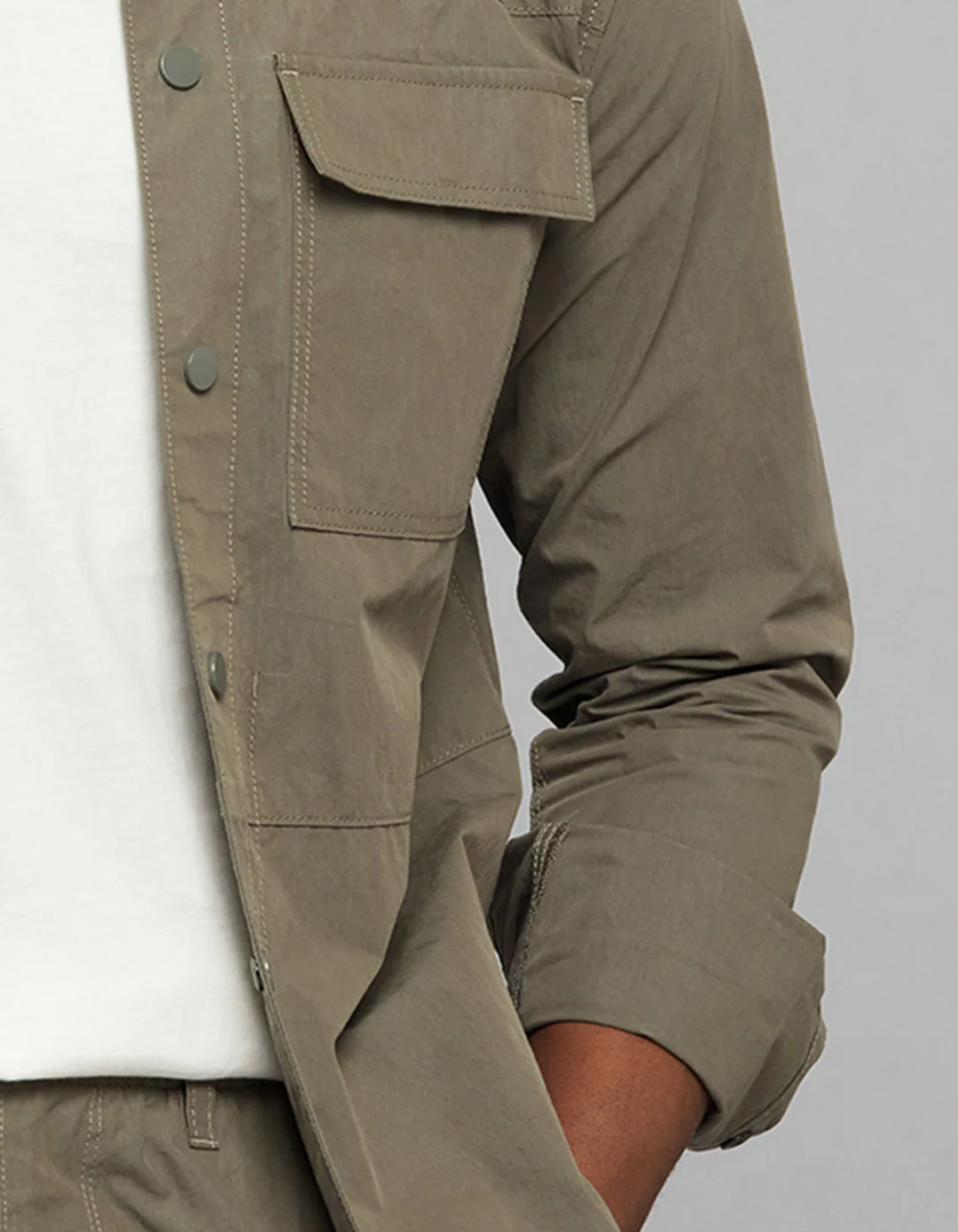 Light Olive Full Sleeves Snap Button Front Closure Shacket - Image 8
