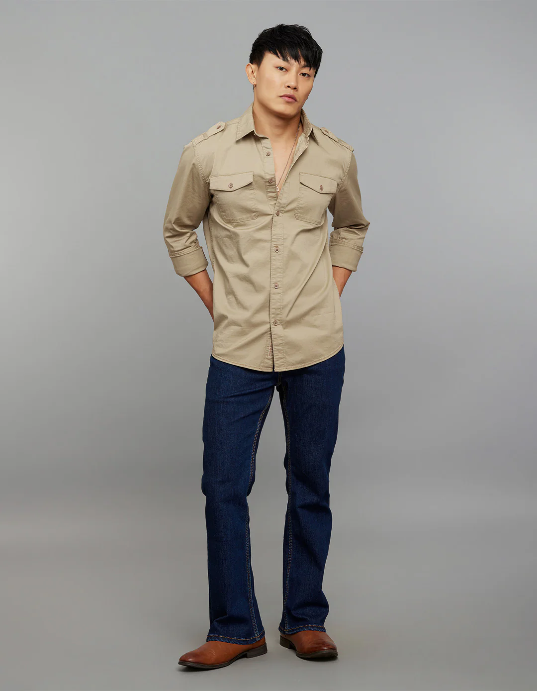 Light Sand Full Sleeves Cargo Shirt - Image 2