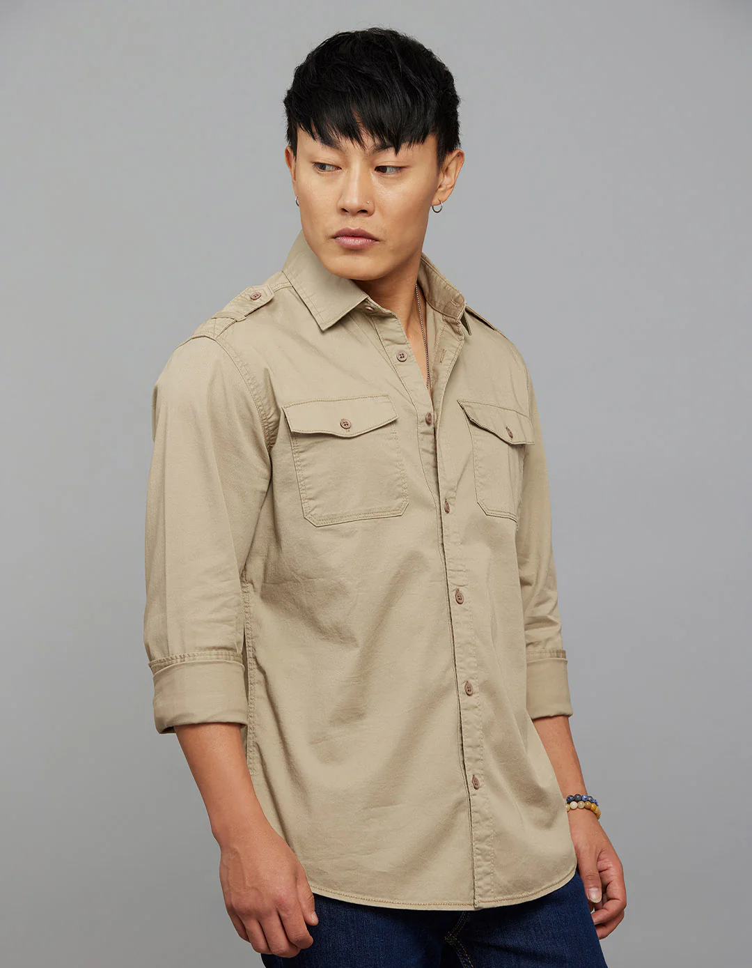 Light Sand Full Sleeves Cargo Shirt - Image 3