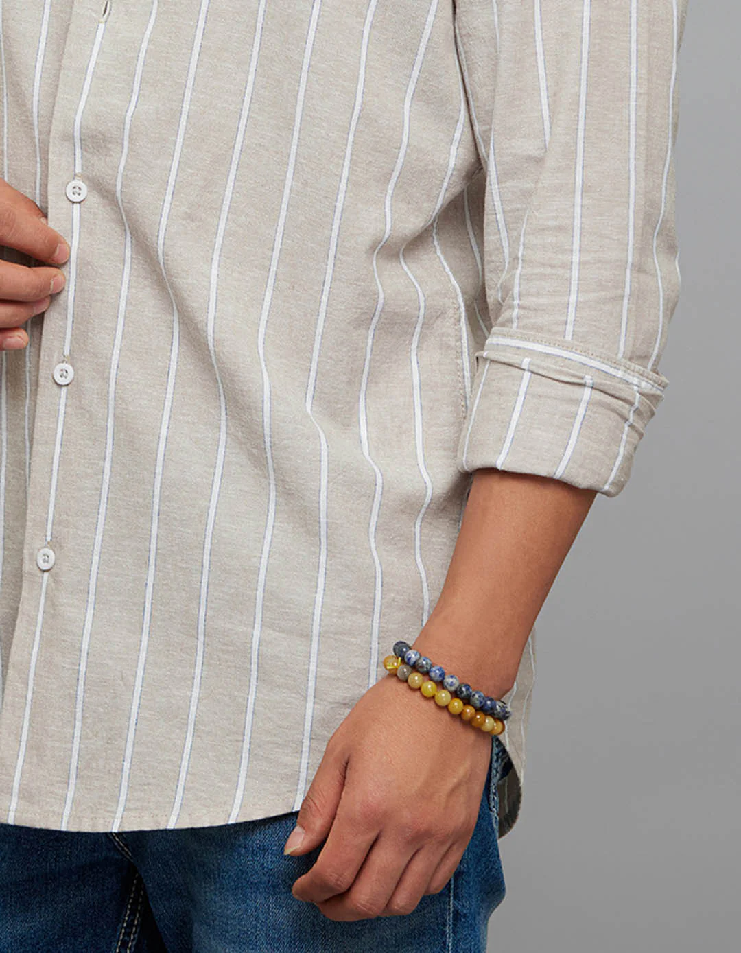 Light Sand Full Sleeves Linen Blend Stripe Shirt - Image 6
