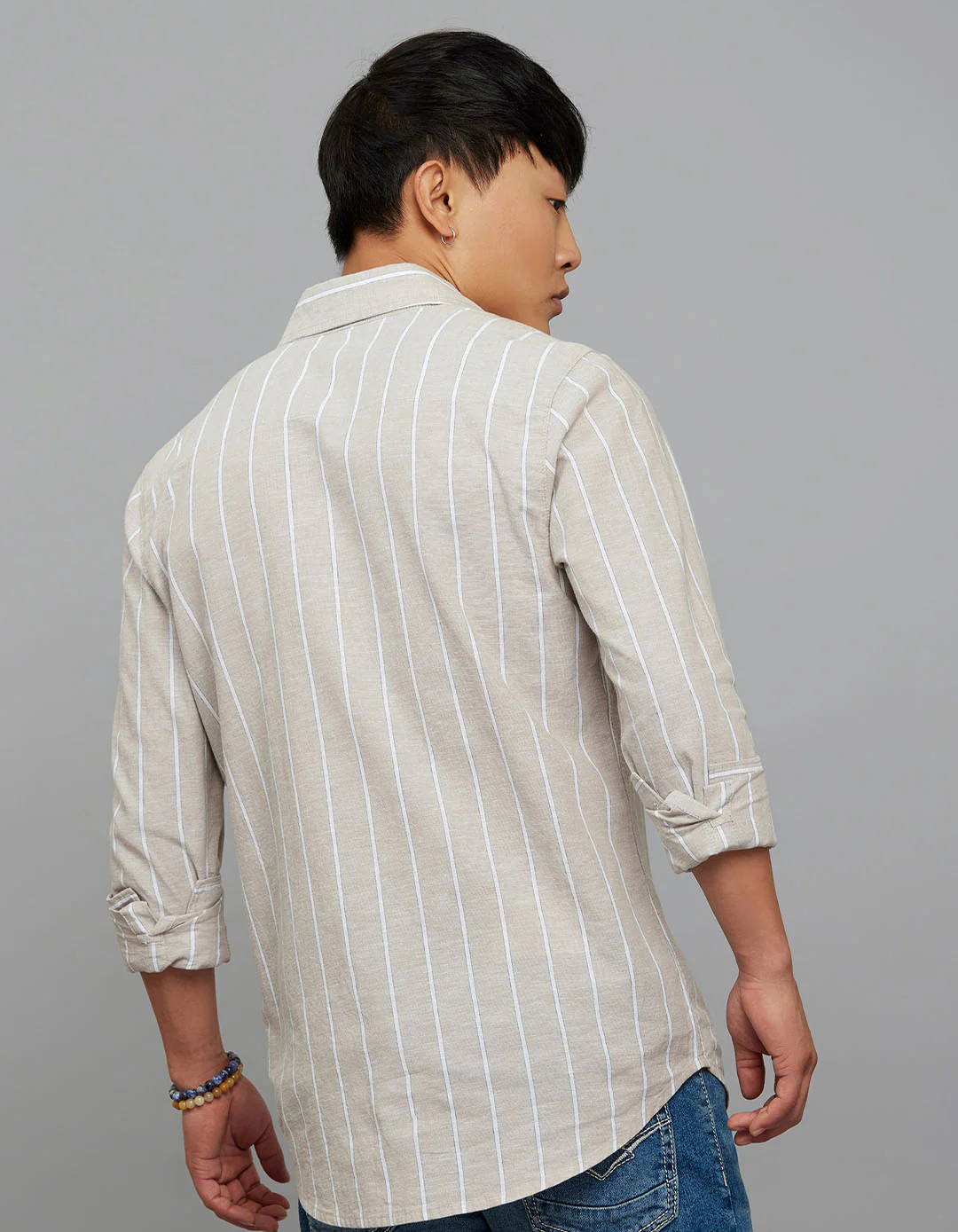Light Sand Full Sleeves Linen Blend Stripe Shirt - Image 7