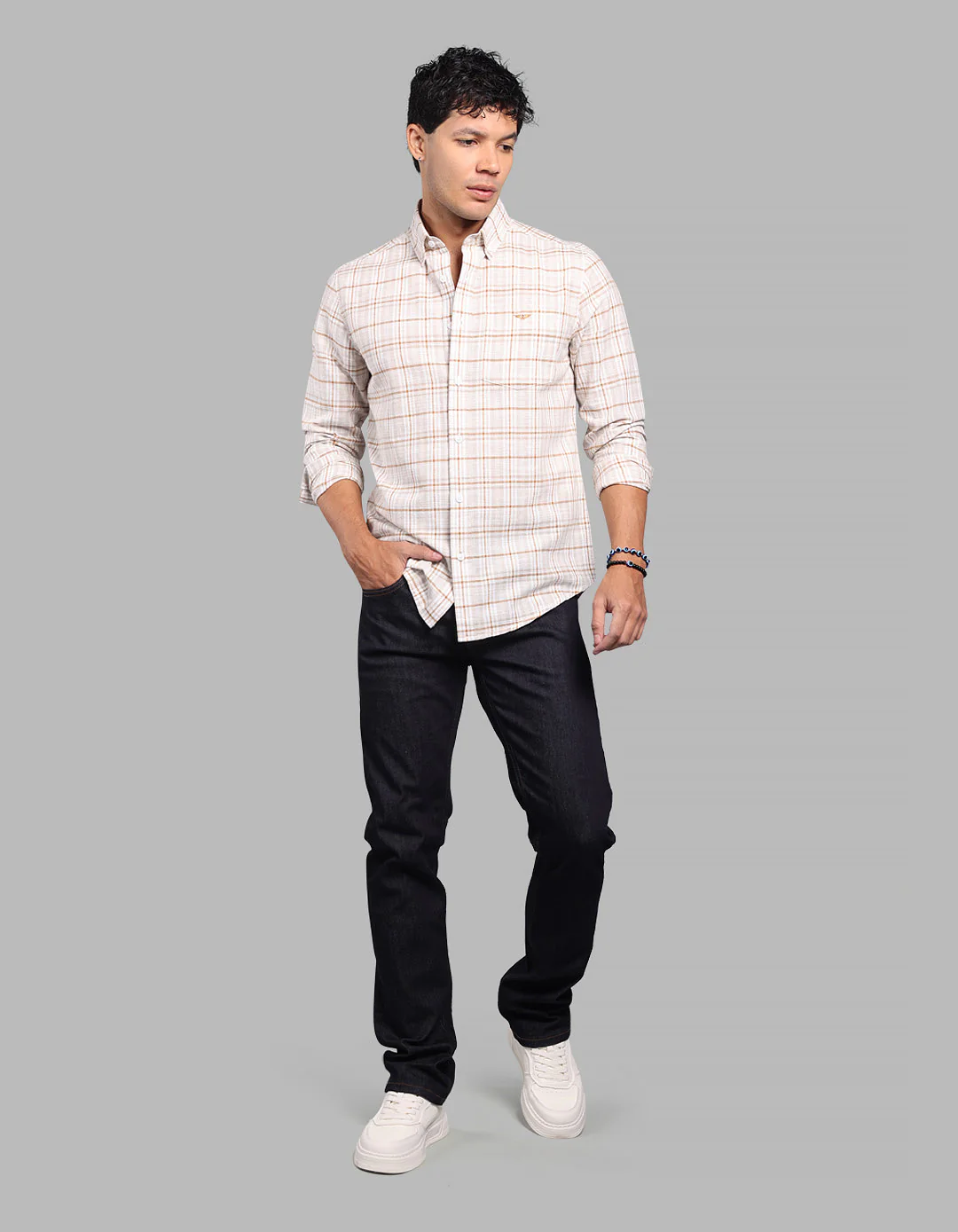 Light Beige Full Sleeve Check Shirt - Image 2
