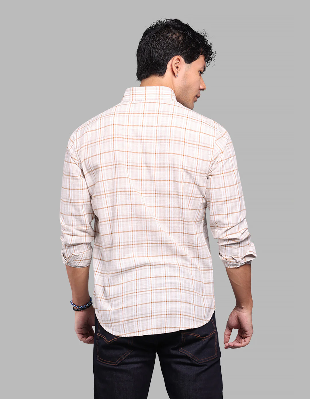 Light Beige Full Sleeve Check Shirt - Image 5