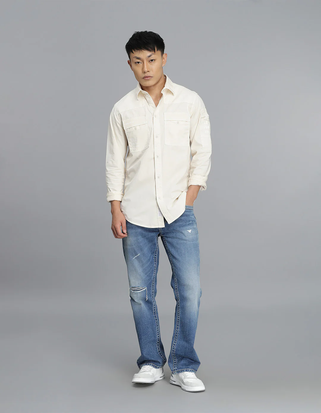 Light Beige Full Sleeves Cargo Shirt - Image 2