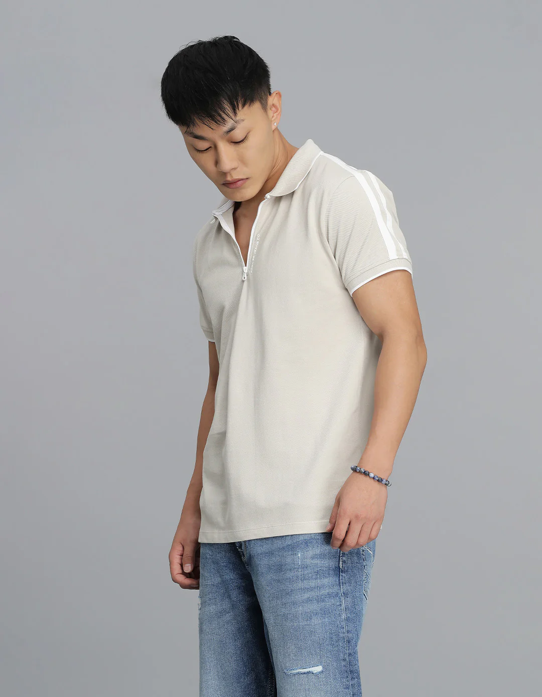 Light Beige Half Sleeves Pique Polo Tee