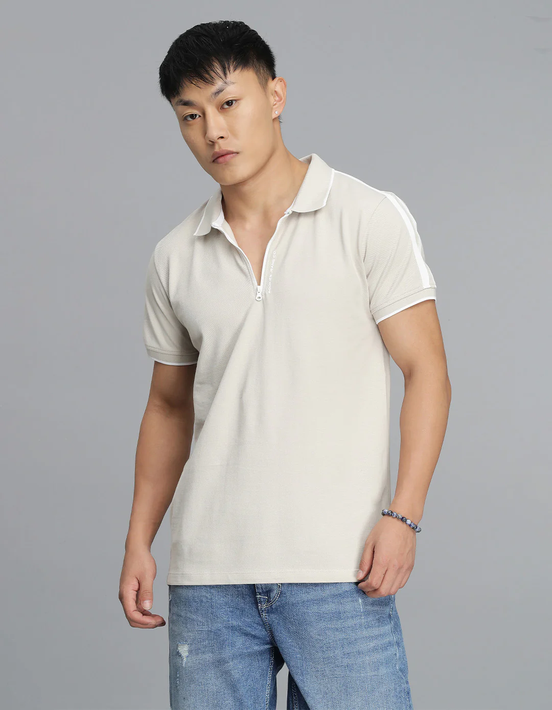 Light Beige Half Sleeves Pique Polo Tee - Image 4