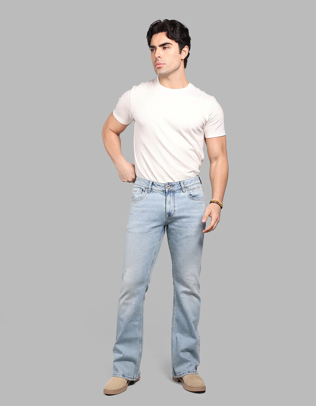 Light Blue Mid Rise Loose Boot Leg Stretch Jeans - Image 3