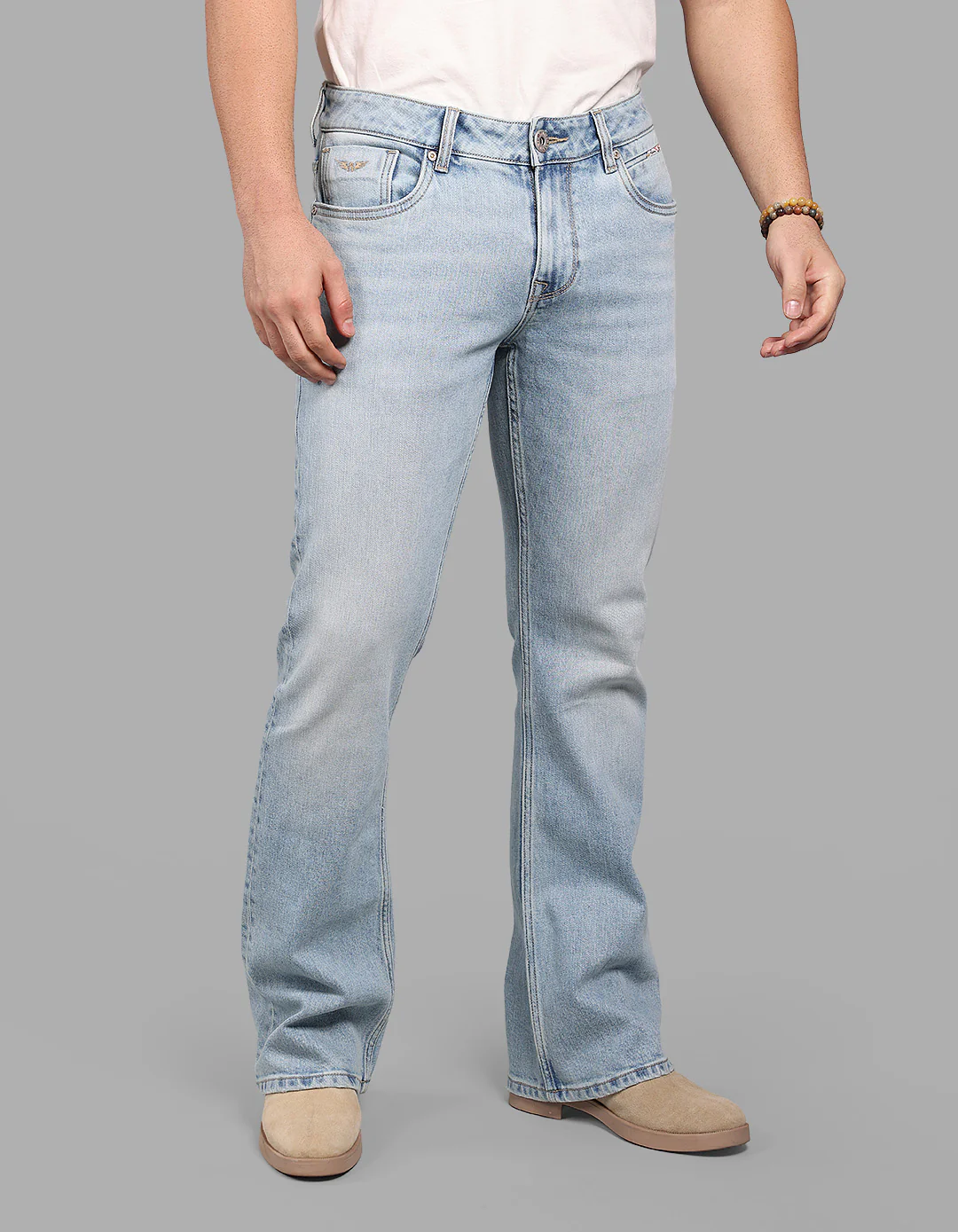 Light Blue Mid Rise Loose Boot Leg Stretch Jeans - Image 4