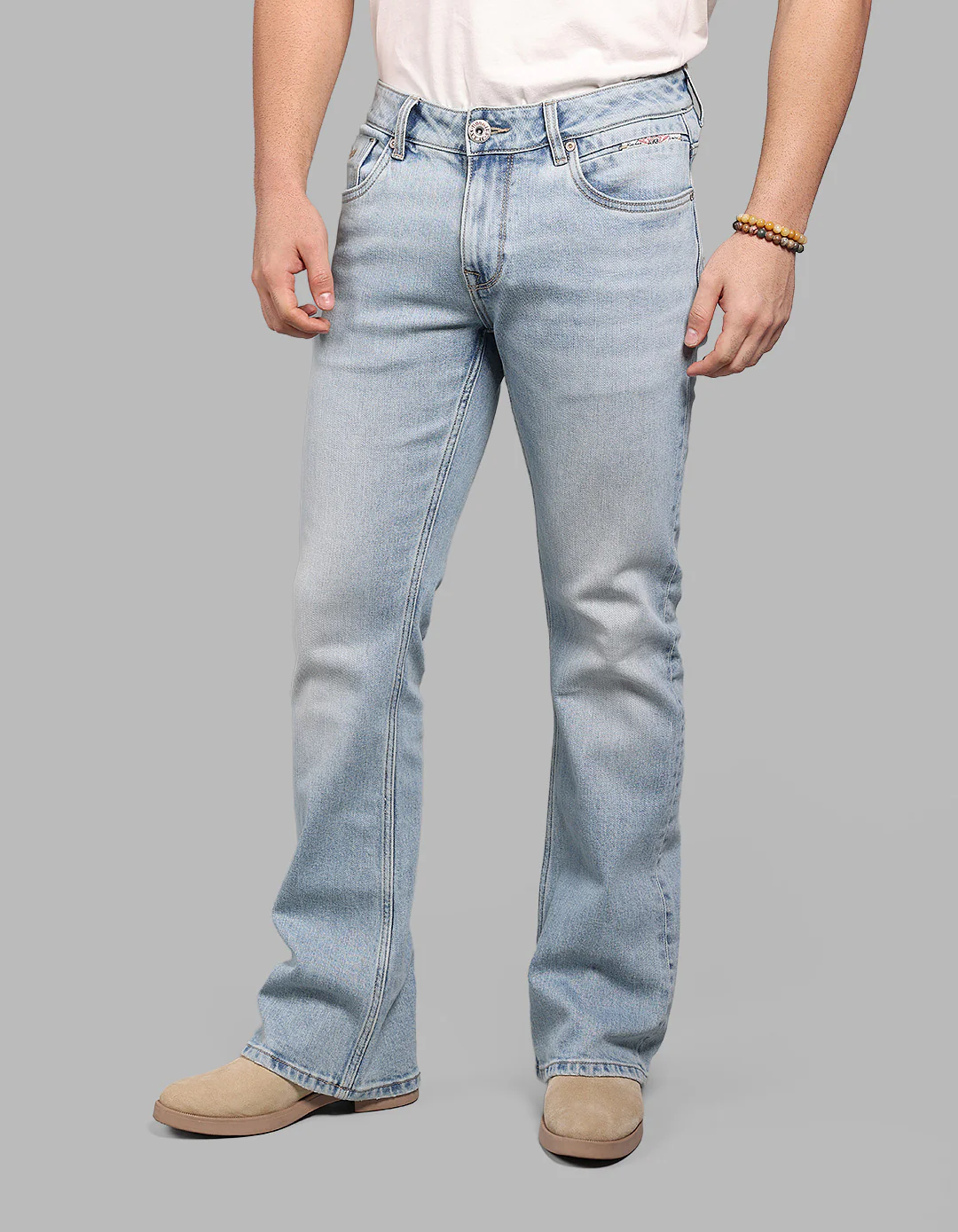 Light Blue Mid Rise Loose Boot Leg Stretch Jeans - Image 5