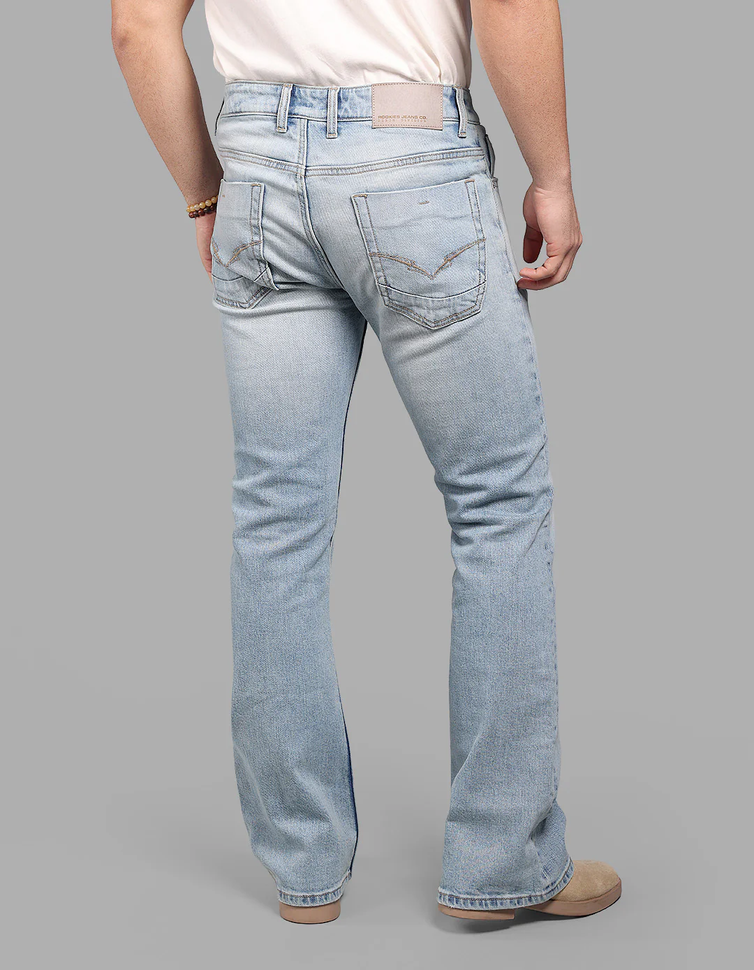Light Blue Mid Rise Loose Boot Leg Stretch Jeans - Image 6