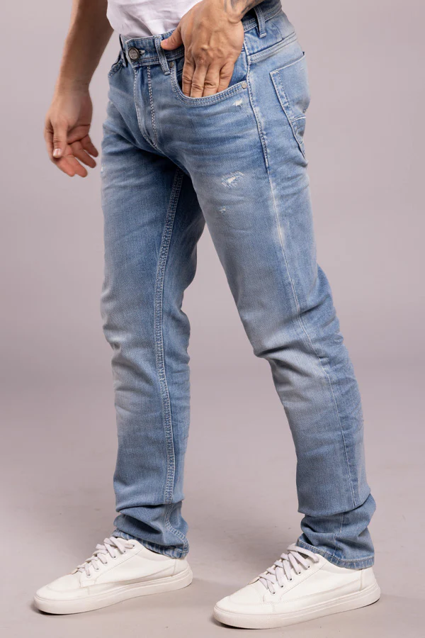 Light Blue Mid-Rise Slim Straight Fit Jeans - Image 3
