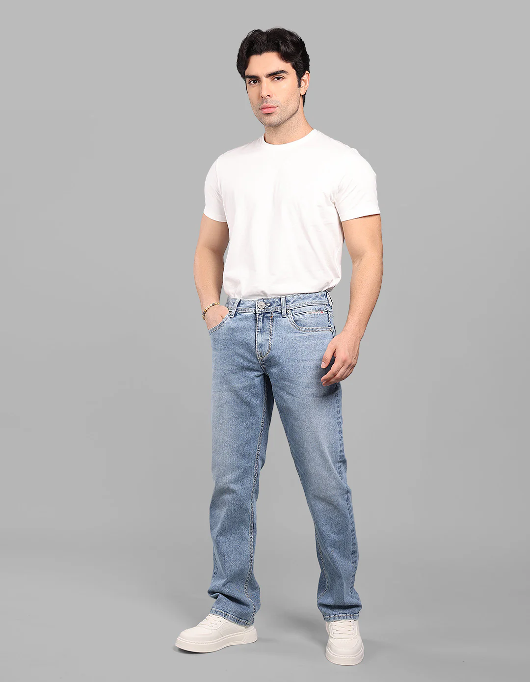Light Blue Midrise, Comfort And Straight Fit Stretch Jeans - Image 3