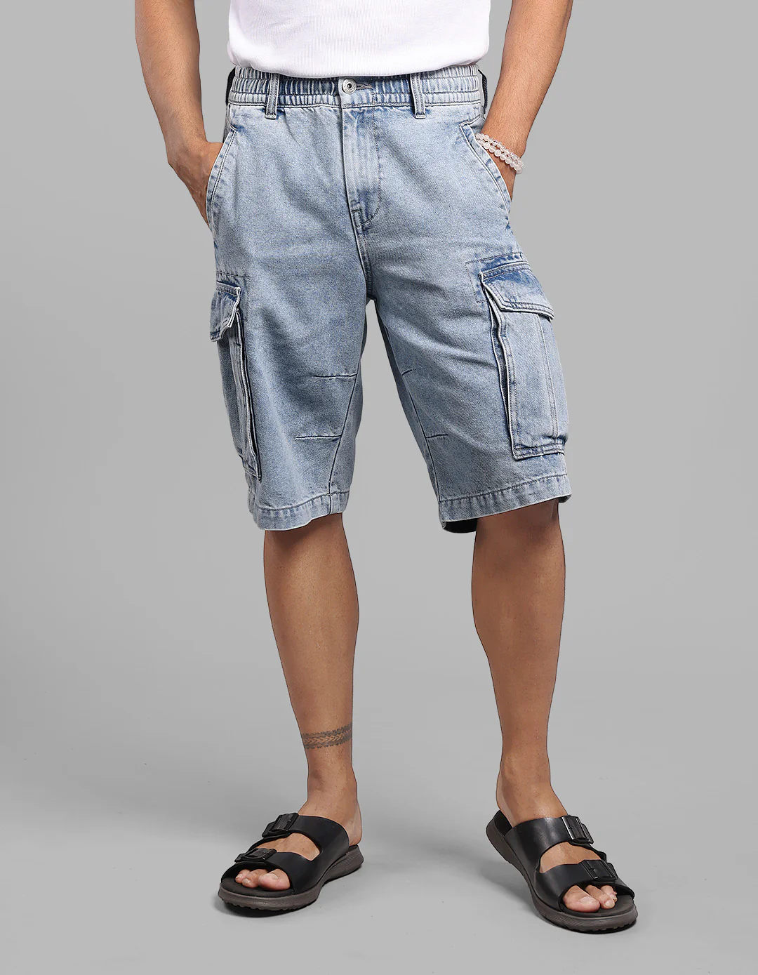 Light Blue Denim Cargo Shorts