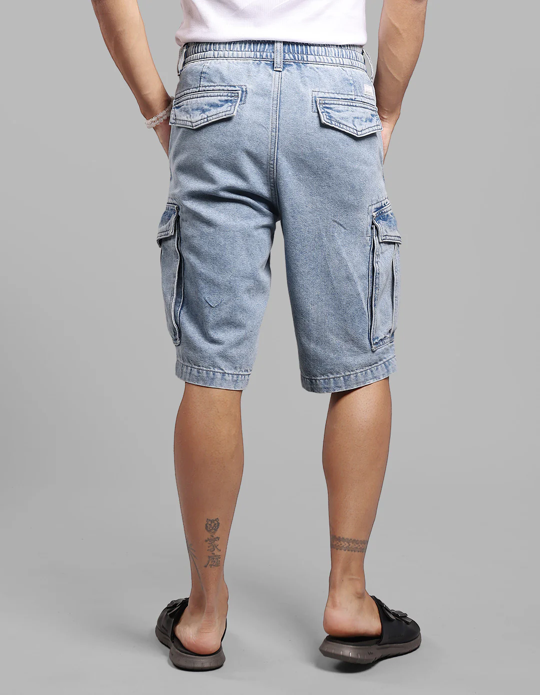 Light Blue Denim Cargo Shorts - Image 6