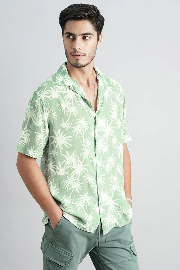 Light Green Half Sleeve Printed Shirt - Image 3