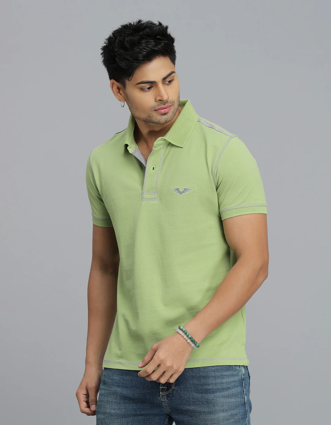 Light Green Half Sleeves Pique Polo Tee - Image 4