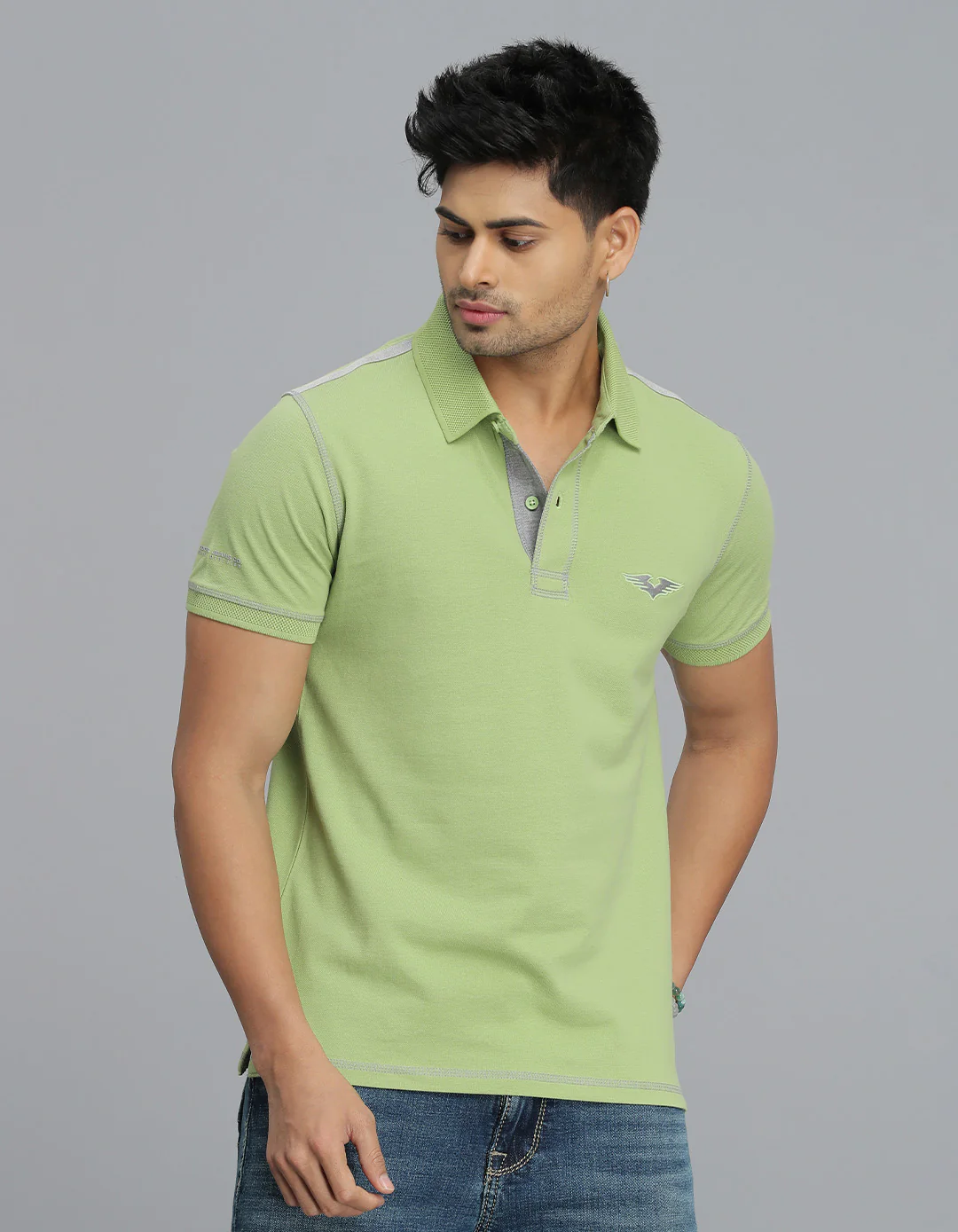 Light Green Half Sleeves Pique Polo Tee - Image 5
