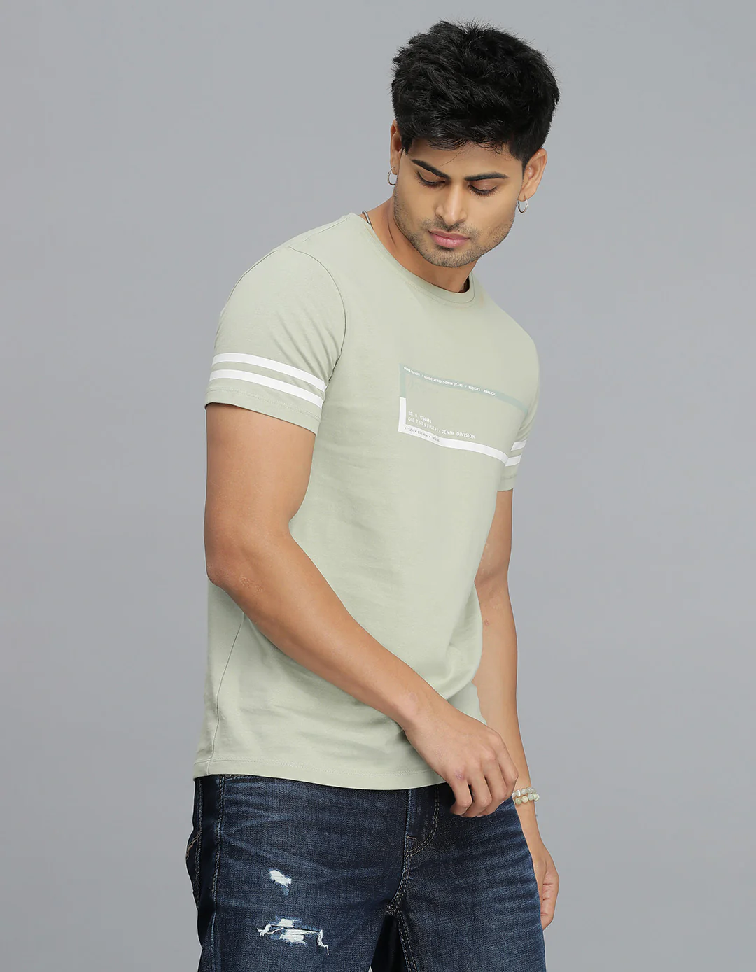 Light Green Half Sleeves Round Neck Tee - Image 4