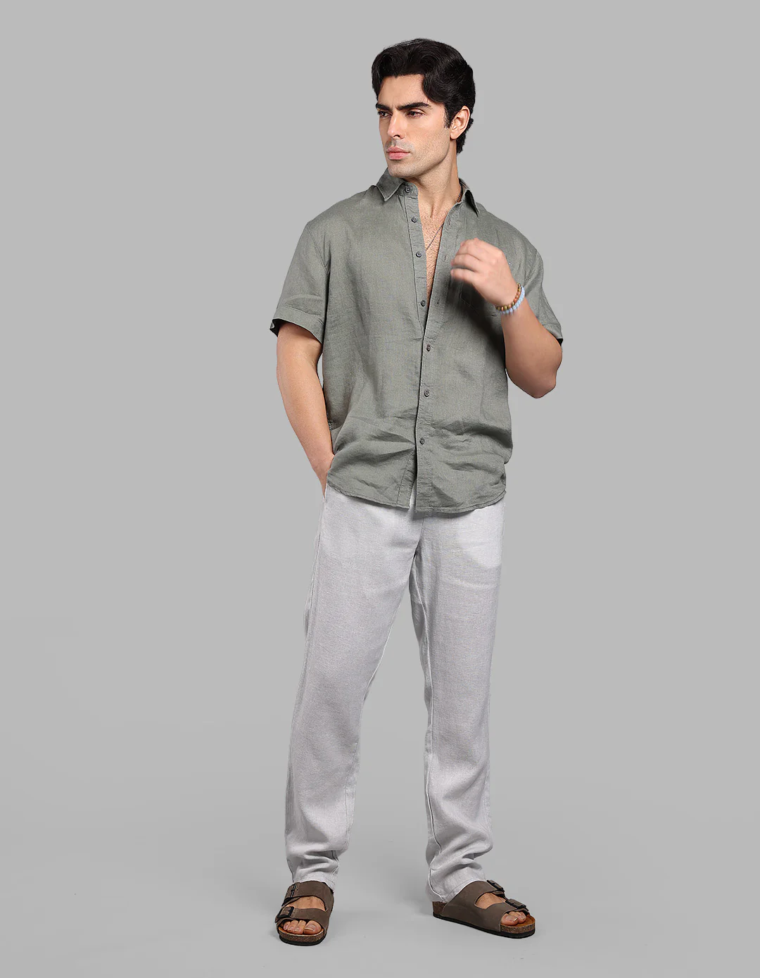 Light Grey 100% Linen Pant - Image 3