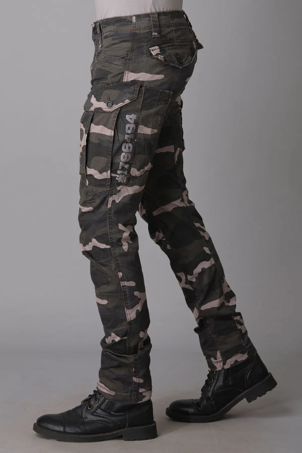 Light Grey Camo Print Regular Fit Cargo Pant - Image 3